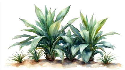 Fototapeta premium Watercolor Hand-Drawn Botanical Illustration of Dragon Trees in Lush Greenery