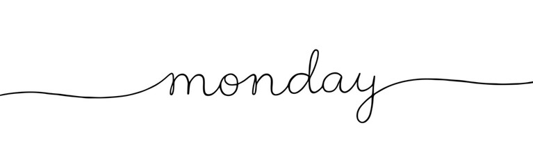 Monday inscription continuous one line drawing with word. Minimalistic drawing of phrase illustration.