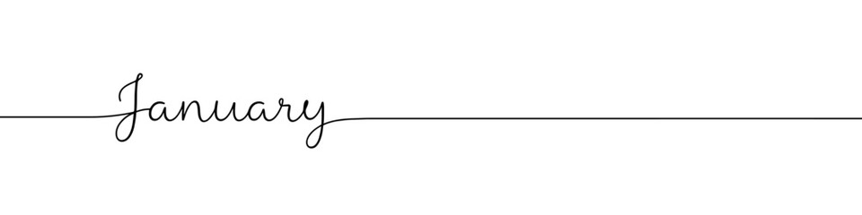 January month continuous one line drawing with word. Minimalistic drawing of phrase illustration.