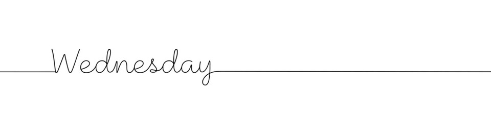 Fototapeta premium Wednesday inscription continuous one line drawing with word. Minimalistic drawing of phrase illustration.