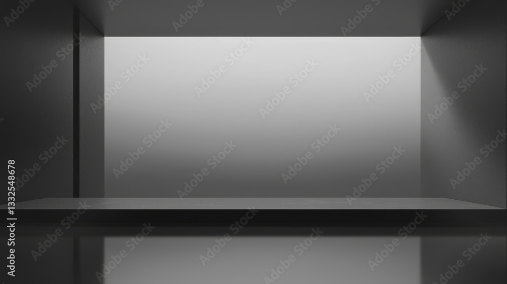 Aufkleber minimalistic gray background with empty shelf.