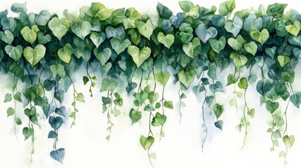Watercolor Illustration of Hanging Ivy With Heart-Shaped Leaves in Various Shades of Green