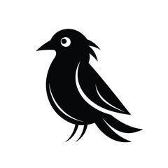 Vector illustration of a cartoon bird flying with wings, featuring a black crow or raven on a branch, showcasing wildlife and nature in a simple, symbolic design