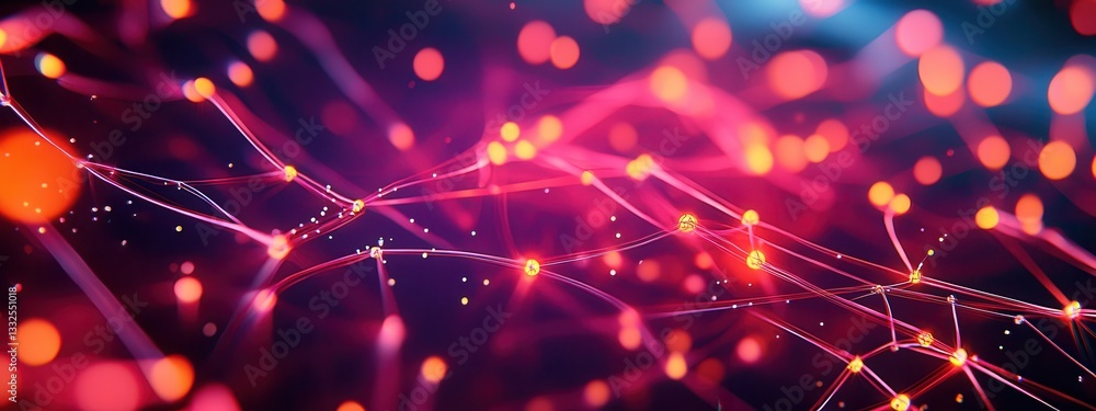 Poster vibrant abstract visual of colorful lines and dots in motion