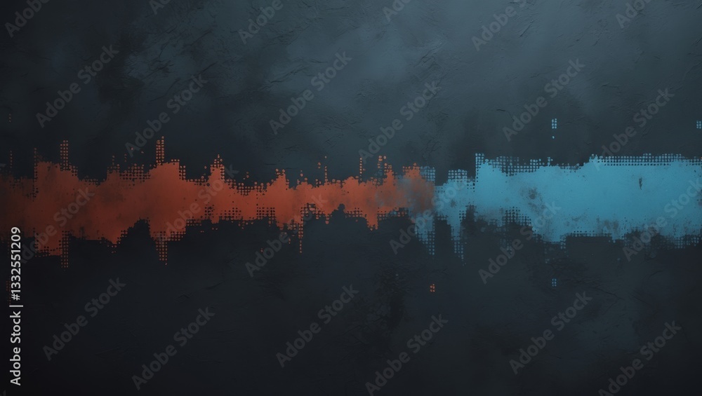 Poster abstract digital art featuring vibrant blue and red color waves on a textured dark background, creat