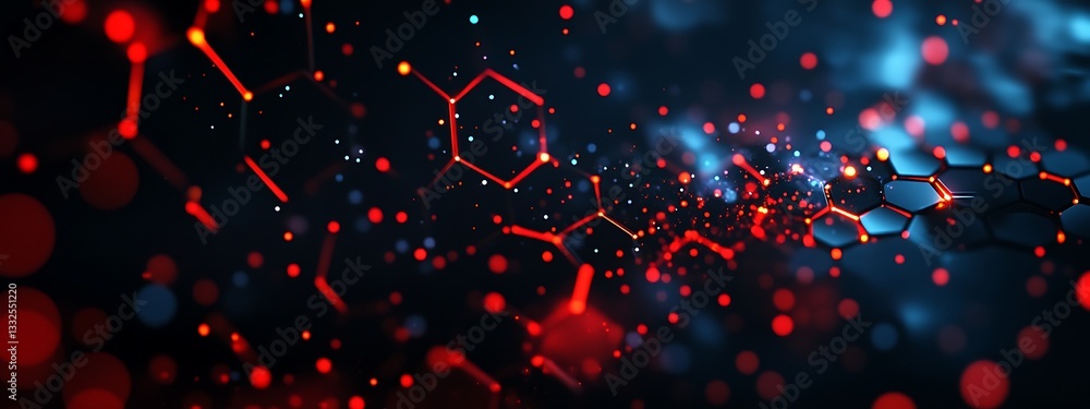 Poster molecular universe: a visually stunning depiction of molecular structures, featuring glowing red and