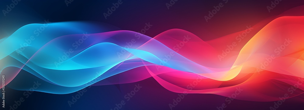 Poster vibrant waveform: dynamic abstract illustration with flowing, multicolored wave-like patterns creati