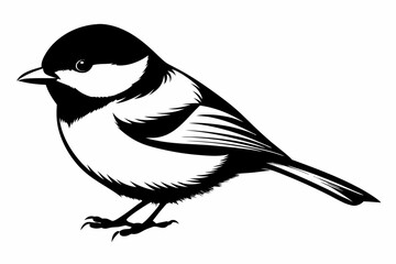 chickadee line art silhouette vector illustration