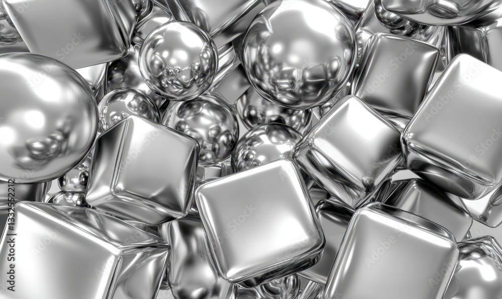 Poster silver cubes and spheres abstract background design element