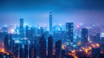Obraz premium Night Cityscape: A Stunning Aerial View of Shenzhen's Skyline