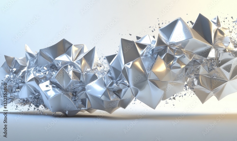 Poster silver shards exploding on white background, abstract design