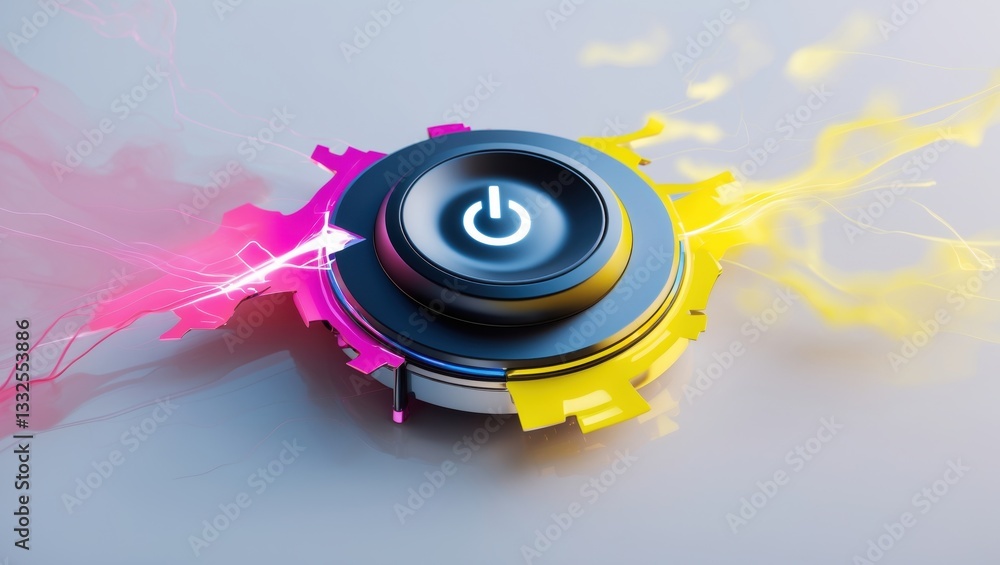 Aufkleber a vibrant, futuristic power button symbolizing energy and connectivity with colorful abstract design