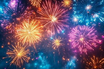 Fototapeta premium Colorful Fireworks Celebration Night Sky Background3