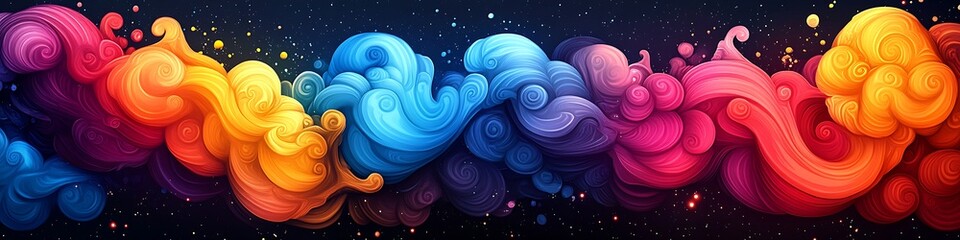 Abstract Rainbow Swirls: a vibrant explosion of colors dance across the canvas, embodying a spectrum of emotions and feelings, the image exudes a sense of energy.