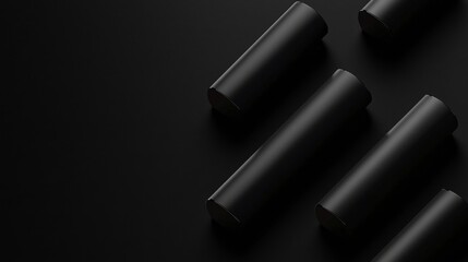 Naklejka premium Stylish black cylindrical shapes on dark surface.