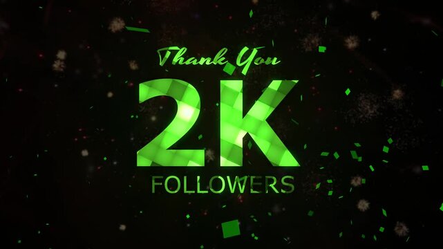 2K Followers celebration animation, 2000 followers thank you video, fireworks, confetti party effects, social media milestone motion graphics animation, Celebrating 2K followers