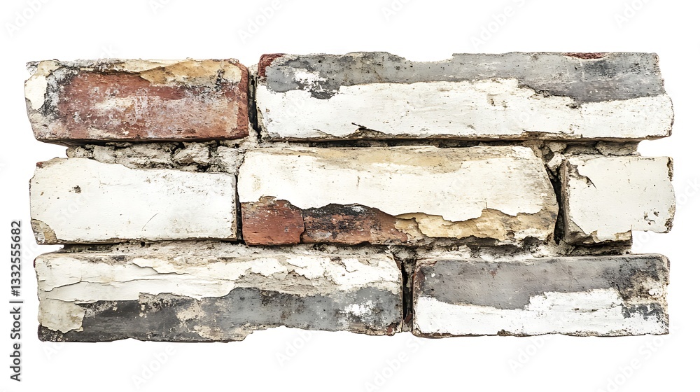 Poster weathered brick texture: a close-up of a section of aged bricks reveals a unique and charming textur