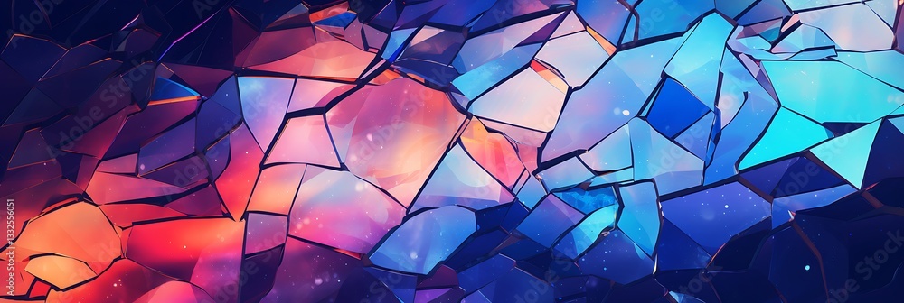 Aufkleber geometric symphony: an abstract composition of fractured, multifaceted shapes forms a vivid and colo
