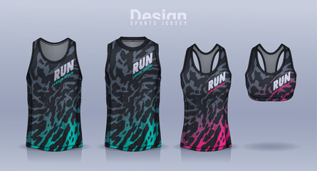 Sleeveless shirt sport design template, jersey mockup for Men's and Women's, Running singlet, basketball Tank top.