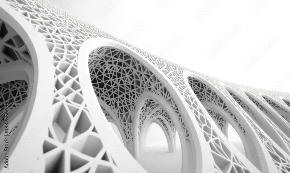 Poster white abstract architectural arches and futuristic structure design