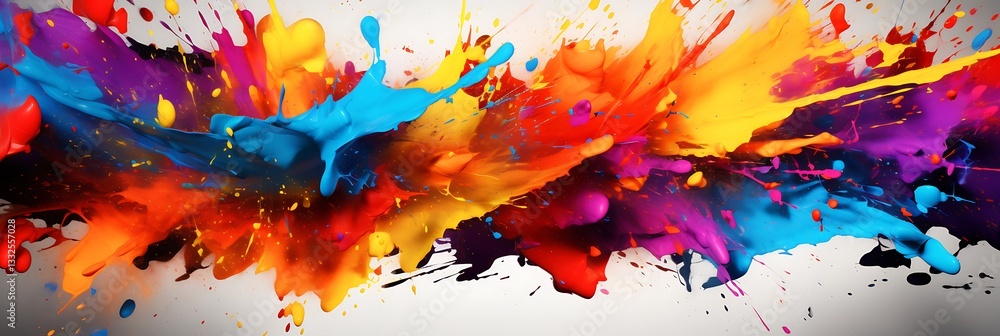 Poster explosive colors: dynamic burst of vibrant, multicolored paint, creating an abstract and energetic v