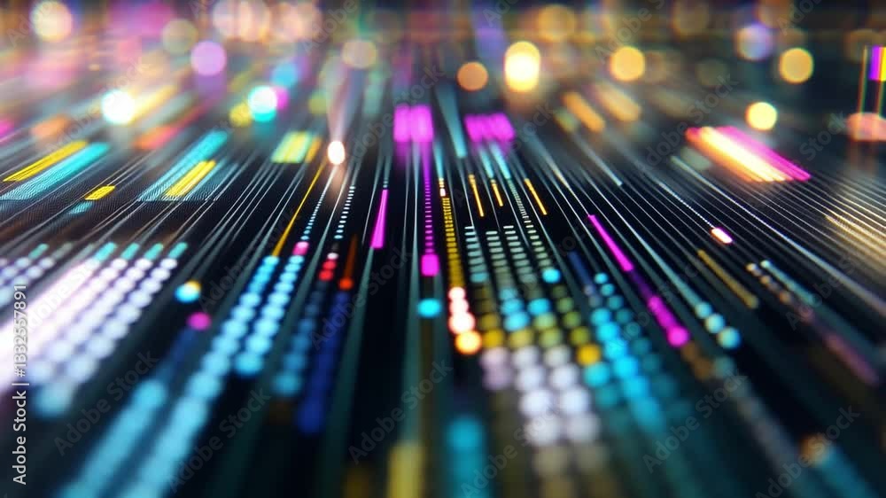 Poster colorful digital patterns represented through vibrant light and depth in high resolution