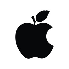 apple with leaf on a black silhouette vector isolated on white background