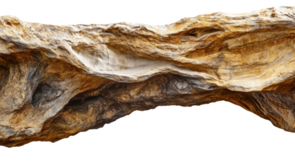 Eroded rock formation showing layers of sedimentary stone with transparent background