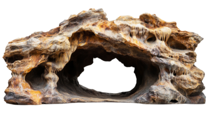 Eroded rock formation creating natural arch with transparent background