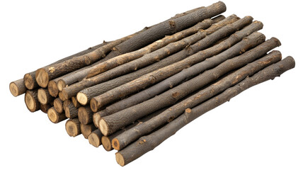 Pile of thin logs isolated on transparent background
