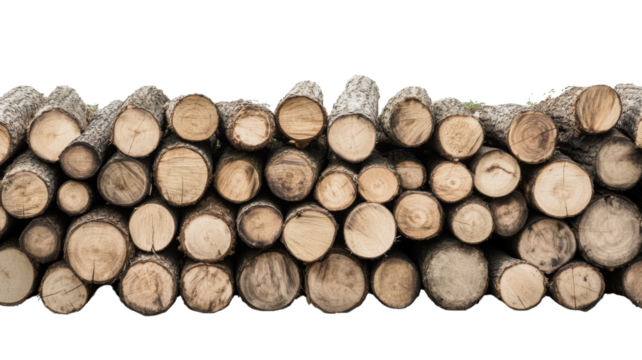 Pile of wood logs isolated on transparent background