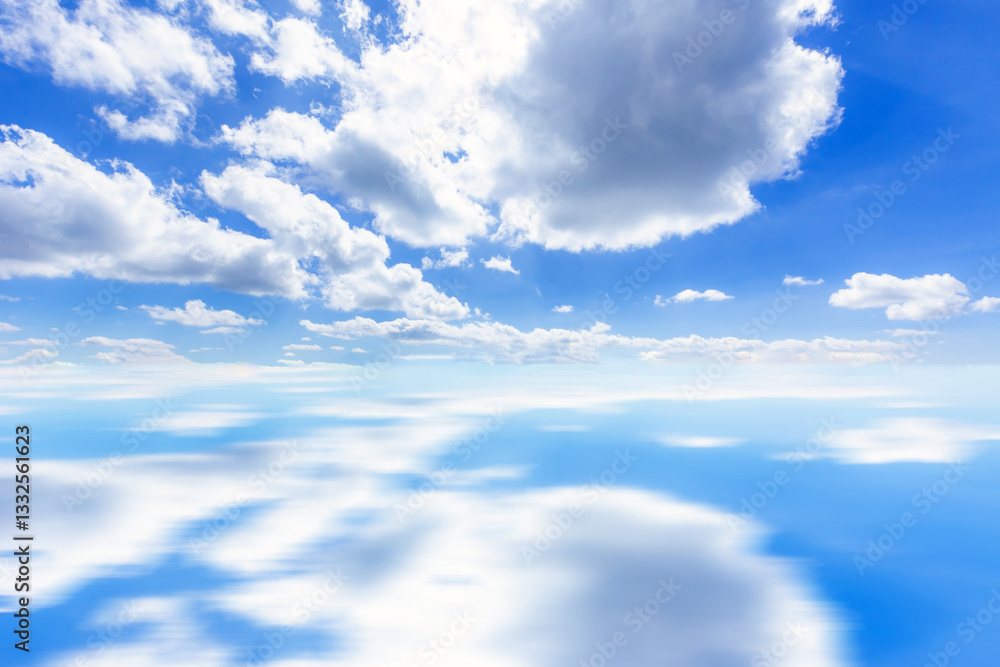 Wall mural blue sky and white clouds. cloudscape reflection for use as background or backdrop.