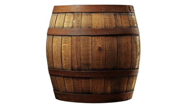 Old wooden barrel isolated on transparent background representing winemaking tradition