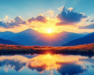 Fototapeta premium Sunset reflecting on mountain lake