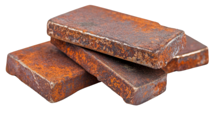 Rusty metal plates stacked on transparent background