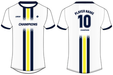 Sports jersey t shirt design concept vector template, Stripe abstract printed Round neck football jersey concept with front and back view for Cricket, soccer, Volleyball and badminton uniform