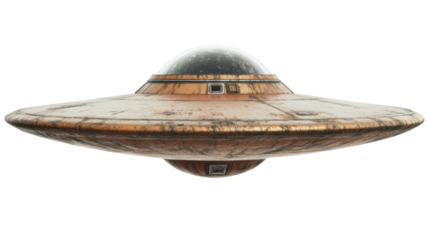Retro ufo flying saucer hovering with transparent background