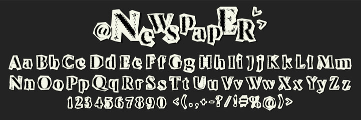 Halftone serif font collages. Cut out paper alphabet with dots