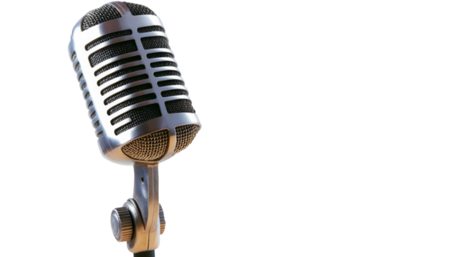 Vintage microphone on transparent background ready for recording