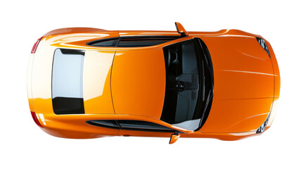 Orange modern generic sports car top view on transparent background