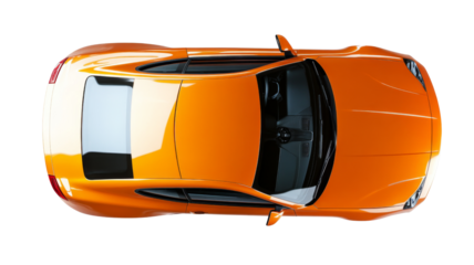 Orange modern generic sports car top view on transparent background