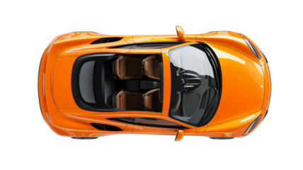 Orange modern supercar seen from above on transparent background