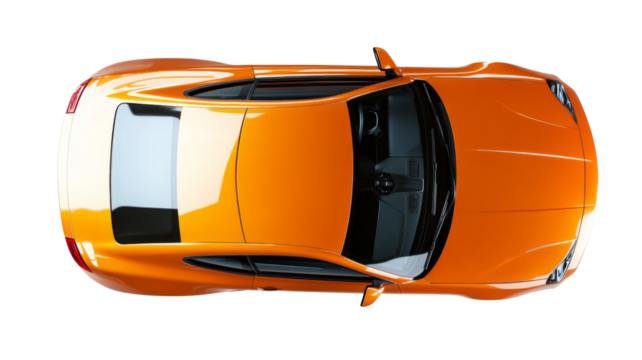 Orange modern generic sports car top view on transparent background