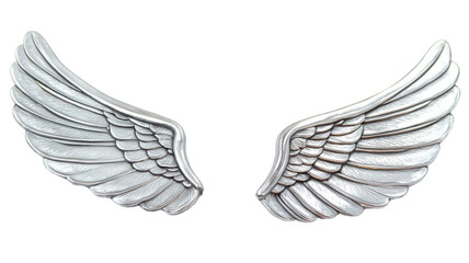 Obraz premium Silver metallic angel wings isolated on transparent background