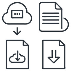 Minimal Download Icon Set with Cloud, Arrow, and File Symbols


