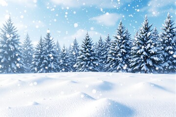 Fototapeta premium Snow-covered pine trees in winter landscape.