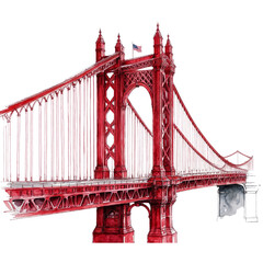 Naklejka premium Red Bridge with American Flag