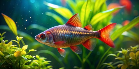 Fototapeta premium Vibrant Cherry Barb Fish in Aquatic Paradise: Stock Photo