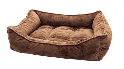 Empty brown plush dog bed resting on transparent background
