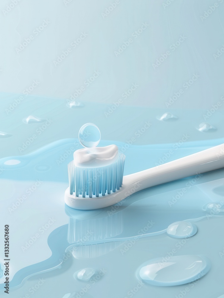 Aufkleber Clean toothbrush with a drop of toothpaste on blue surface reflecting fresh and hygienic vibes for dental clinics and oral care products Generative AI